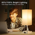 aooshine Set of 2 Touch Nightstand Lamp with USB-C+A Charge Ports& AC Outlets, 3-Way Dimmable Bedside Lamp with White Fabric Shade,Small Table Lamp for Bedroom Guest Room(Bulb Included) - color: White-Silver