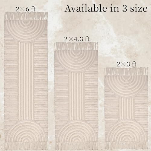 Boho Bathroom Rugs with Tassels 2'x3' Cute Bath Mat Beige Cotton Rug Fits Perfectly Into Your Bath Machine Washable Woven Rug, 24 x 36 inch - color: Rainbow Cream, size: Small(2'x3')