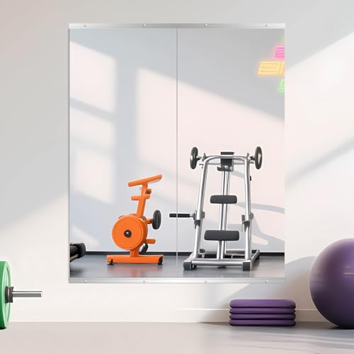 Ruomeng Home Gym Mirror, 55''x24''x2PCS Full Length, Large Frameless Body Mirror Tempered Glass for Gym, Workout, Yoga, Garage, Dance Studio - size: 55"x24"-2pcs