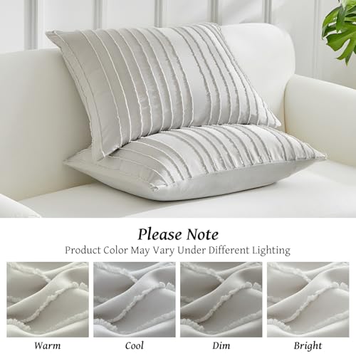 WARMDERN Light Grey Striped Pillow Covers King Pillow Cases Soft Microfiber Stripe Pillow Cases Set of 2 Boho Tufted Stripes Textured Pillowcase with Envelope Closure(Light Grey, King, 20x36 Inches) - color: Light Grey-striped, size: 20" x 36" (Pack of 2)
