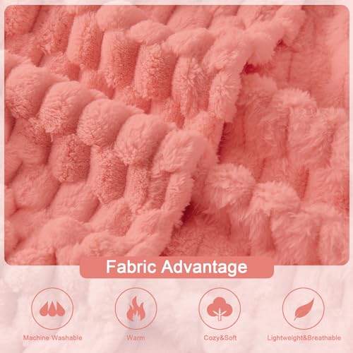 PLEASANT BOULEVARD Fleece Throw Blanket for Couch with 3D Turtle Shell Jacquard Soft Blanket, Fuzzy Blanket for All Seasons 50x60 Inches, Pink - color: Pink, size: 50x60in