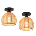 Hand-Woven Rattan Flush Mount Ceiling Light,Farmhouse Light Fixtures Ceiling Mount Boho for Hallway Bedroom Kitchen Entryway Living Room - color: 7.87 IN Rattan 2 Pack