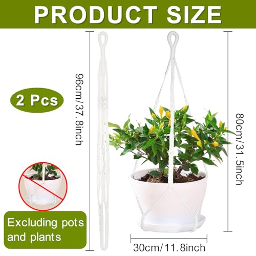 2 Pack Macrame Plant Hangers, 38‘’ Plant Hangers Indoor, Handmade Woven Cotton Style Hanging Plant Holder, Short No Tassels for Indoor Outdoor and Home Decor Hanging Planter - size: 38inch