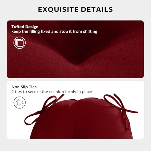 Round Outdoor Chair Cushions, Tufted Bistro Chair Cushions with Ties, Thickened Round Seat Cushion for Patio Furniture, 2 Pack, 15x15 Inch, Burgundy - color: Burgundy, size: 2 Count (Pack of 1)