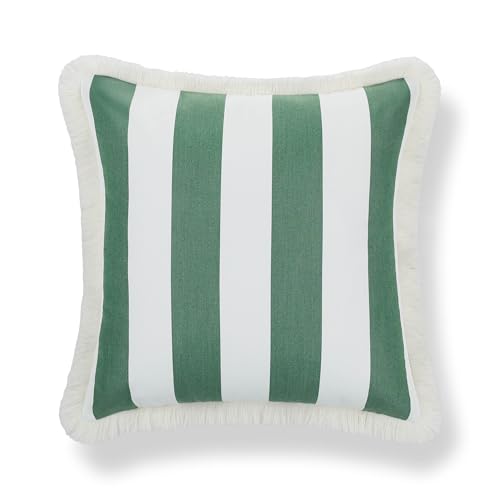 Hofdeco Premium Coastal Hampton Outdoor Performance Throw Pillow Cover Only, 20"x20" Water Repellent, UV and Fade Resistant for Backyard, Couch, Poolside, Green Woven Beach Stripes - color: Green Beach Stripes 20"x20"