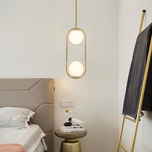 SeeU Modern Pendant Lighting Mid Century Globe Pendant Light Fixture Gold Pendant Chandelier Hanging Lighting Fixture with White Globe Glass Lampshade for Kitchen Island Dining Room Bedroom - color: Gold