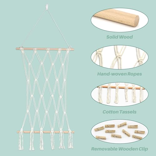 Hanging Photo Display Wall Decor Macrame Wall Hanging Boho Collage Picture Frames Decor for Dorm Bedroom Living Room Teen Girl Gifts-B - color: Beige Photo Decoration B