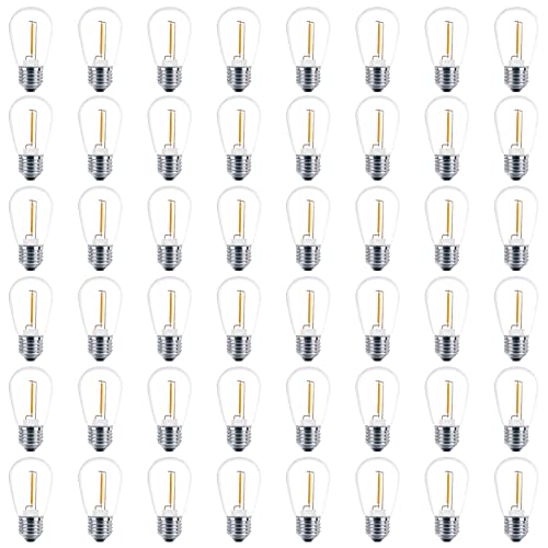 Meconard 48 Pack S14 LED String Light Bulbs, 1 Watt Shatterproof Replacement Bulbs for Patio Outdoor Sting Lights, E26 Medium Screw Base, Warm White 2200K, Non-Dimmable - color: Warm White, size: 48 Count (Pack of 1)