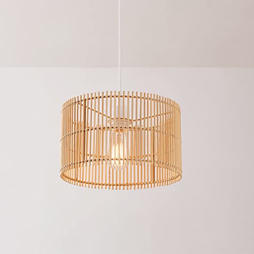 Globe Electric 65942 Tammi 1-Light Pendant Lighting, Natural Bamboo Shade, White Fabric Cord