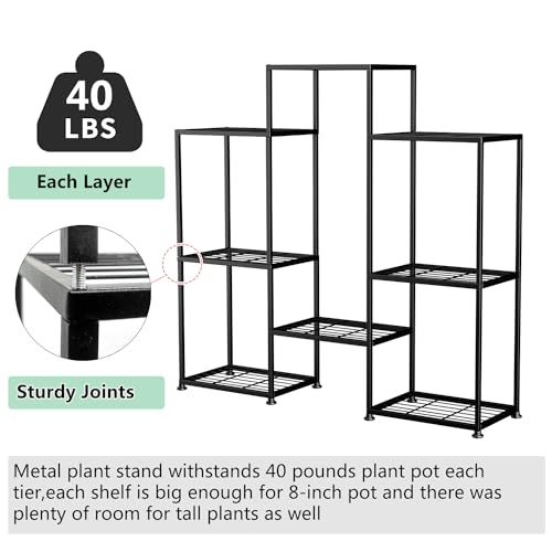 Metal Plant Stand Indoor Metal Plant Stands Outdoor Tiered Plant Shelf for Multiple Plants, 4 Tiers 8 Potted Plant Rack Holder Garden Shelves Flower Stand for Living Room Patio Corner (8 Tiers-B)