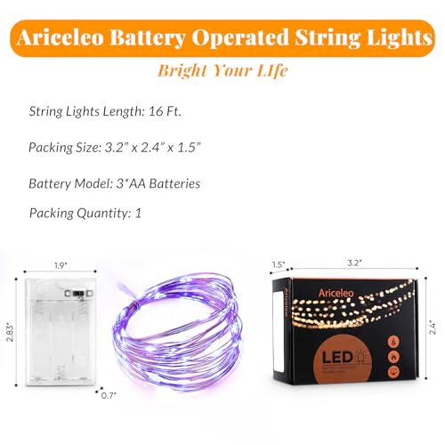 Ariceleo Led Fairy Lights Battery Operated, 1 Pack Mini Battery Powered Copper Wire Starry Fairy Lights for Bedroom, Christmas, Parties, Wedding, Centerpiece, Decoration (5m/16ft Blue) - color: Blue, size: 1 Pack