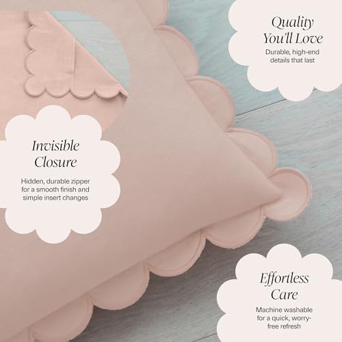 BEBE BASK Scalloped Pillow Cover - Set of 2-18 x 18 Inch - Scallop Pillow Cover - Pink Scalloped Pillows - Scallop Pillows - 100% Cotton - Grandmillennial Style (Peach Pink/Peach) - color: Peach Pink/Peach