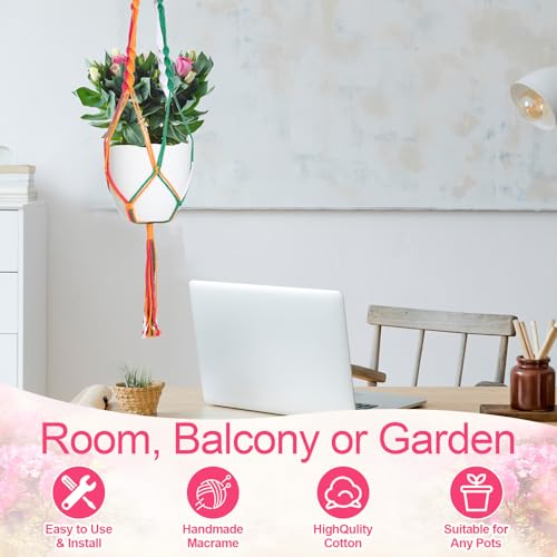 Hoteam 12 Pcs Macrame Plant Hangers Macrame Hanging Planters for Indoor Plants Handmade Boho Hanging Baskets Flower Pots Holder for Outdoor Home Wall Decor - color: Multicolor