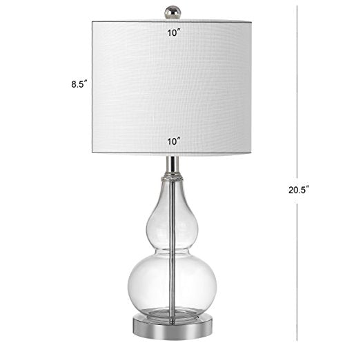 JONATHAN Y 20.5" Clear Glass Table Lamp, Modern Gourd Bedside Nightstand Lamp for Bedroom, Living Room, White Linen Shade, LED Bulb Included (JYL1028E) - color: Clear, size: Single