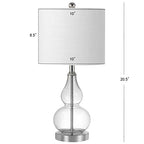 JONATHAN Y 20.5" Clear Glass Table Lamp, Modern Gourd Bedside Nightstand Lamp for Bedroom, Living Room, White Linen Shade, LED Bulb Included (JYL1028E) - color: Clear, size: Single