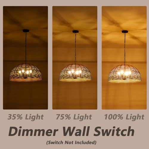 OCIOC Rattan Pendant Lighting, 23.6" Kitchen Island Hanging Light Fixtures,Large Boho Hand-Woven Chanderlier, E26 Farmhouse Retro Ceiling Chandelier 4-Lights For Dining Room Kitchen Island Living Room - size: 23.6" 4-Light
