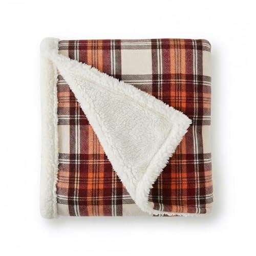 Eddie Bauer - Sherpa Throw Blanket for Couch 50x60 – Ultra Soft Reversible Fleece & Plush Sherpa Blanket, Warm Cozy Plaid Throw Blanket for Sofa, Bed, Living Room, Cabin Decor - color: Edgewood Plaid Red