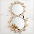 PRETYZOOM Bohemian Style Round Hanging Mirror Woven Cotton Rope Elegant Wall Decor for Bedroom Bathroom Living Unique Handmade Design for Rustic and