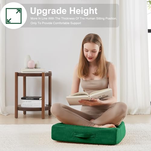 JKMAX 2 Pcs High Density Foam Floor Pillow - Upgraded Large Pillows Seating for Adults - Outdoor Floor Cushion with Soft Tufted Cover - Yoga Pillows for Sitting On Floor - 22 Inch Green - color: Green, size: 2 Counts