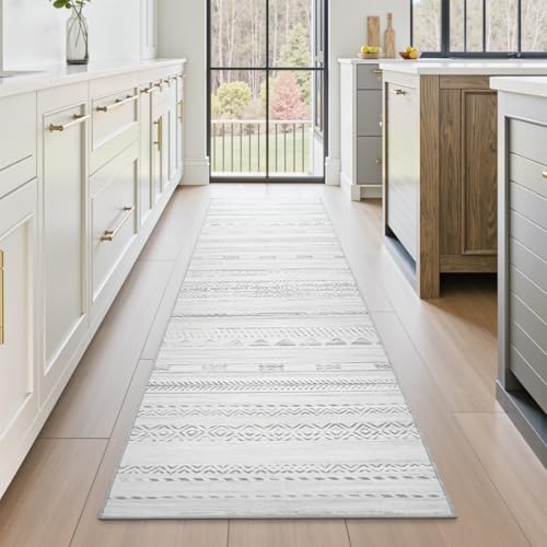 2x10 Runner Rug Machine Washable Non Slip Area Rug Distressed Neutral Moroccan Boho Rug Ultra Soft Floor Runners for Hallways for Entryway Laundry Room Kitchen, Grey - color: Grey, size: 2' x 10' (Runner)