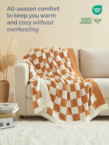 Super Soft Throw Blanket - Checkered Blanket for Couch, Bed, Sofa, Chair - Lightweight Warm Double Sided Knit - All Season Cozy, Fuzzy, Anti-Static Microplush Blanket for Women - 50x60 (Toffee/Cream) - color: 06 - Checkered Toffee/Cream