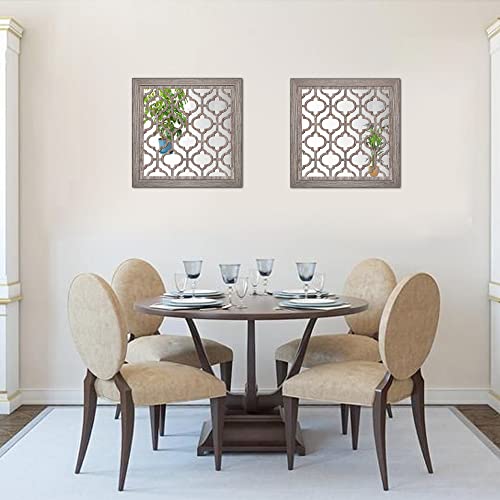 Yudarte 2pcs Set Square Moroccan Cutout Wall Mirror Decor - Farmhouse Rustic Decorative Mirrors for Bedroom Bathroom Living Room Kitchen Entryway 12x12 Inches - color: Barn Mirror Style B2