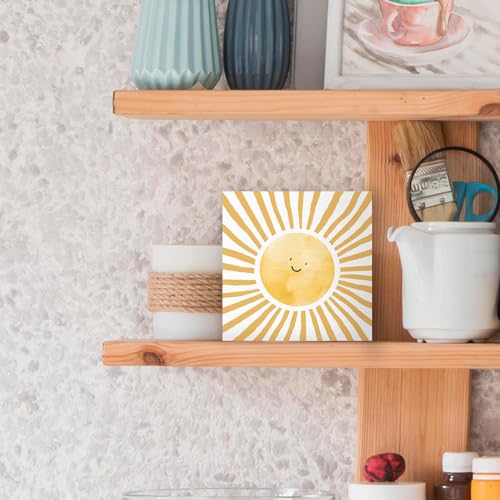 Inspirational Sun Sunshine Wood Box Sign Desk Decor 5X5, Pop Smiles Rustic Farmhouse Wooden Block Sign Decorations for Home Office Girls Dorm Room Nursery Playroom Wall Tabletop Shelf Decor - color: Colour 01, size: 5X5