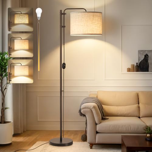 Floor Lamp for Living Room, Adjustable Height Standing Lamps with 350° Rotate Linen Lampshade, 67.5-Inch Brown Modern Tall Lamp Dimmable Floor Lamps for Corner Bedroom Home Office (Bulb Included) - color: Brown+Linen Fabric Shade