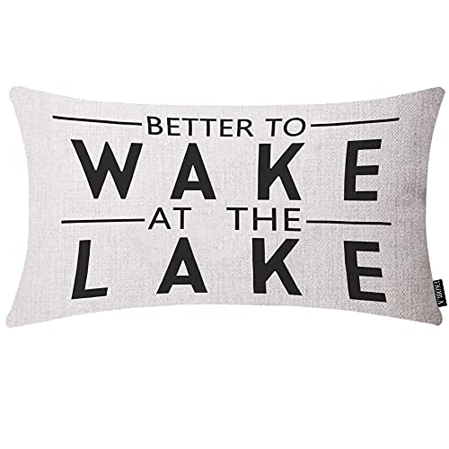EKOBLA Better to Wake at The Lake Pillow Cases Throw Pillow Covers Funny Quote Adventure Happy Camping Square Throw Waist Pillow Case Cushion Cases for Sofa Bedroom Living Room 12x20 Inches - color: Multi-bs21, size: 20" x 12" (Pack of 1)