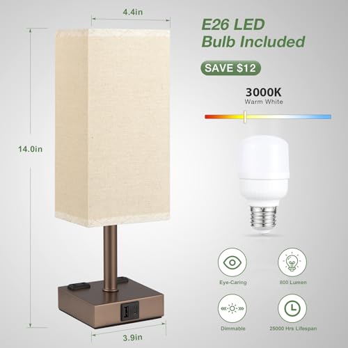 aooshine Brown Base Touch Lamps Set of 2 - Nightstand Lamp with USB-C + A Charge Ports & AC Outlets, 3-Way Dimmable Bedside Lamp, Small Table Lamp Light for Bedroom (Bulb Included) - color: Brown