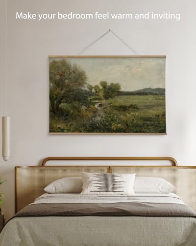 ARPEOTCY Extra Large Vintage Framed Wall Art, 36x54 Inch Creek Forest Landscape Hanging Framed Canvas Prints Scroll Wall Art Decor for Living Room Bedroom, Retro Scenery Pictures Above of Bed - color: Creek and Forest