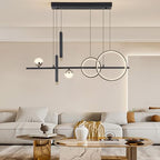 ORANOOR Modern LED Pendant Lights, Dimmable 39in Linear Wave LED Chandelier Lighting, Black & Gold Dining Room Hanging Light Fixtures Kitchen Island Globe Pendant Light for Dining Table (2705lm)