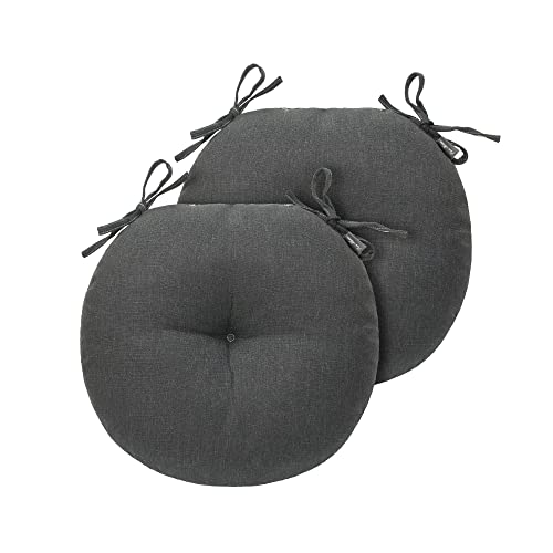 Bistro Chair Cushions 15 inch,Set of 2,Tufted Round Chair Cushions with Ties,15"x15"x4",Water Resistant Round Seat Cushion for Barstool Chairs,Patio Garden Kitchen Outdoor Furniture(Charcoal Gray) - color: Charcoal Gray, size: 15"x15"