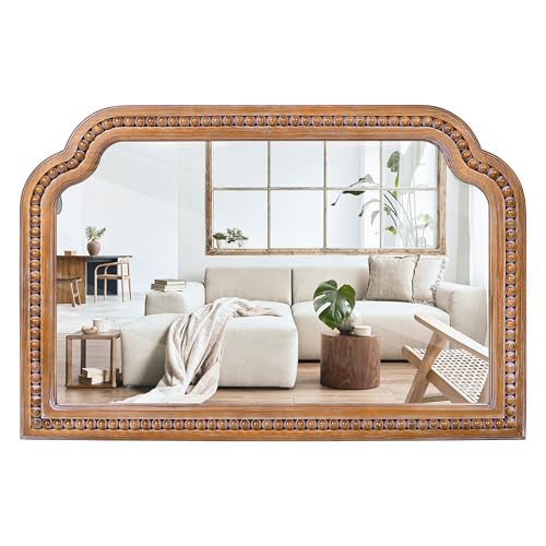 36x24 Inch Farmhouse Arch Wall Mirror, Wood Beaded Framed Decorative Mirrors for Living Room, Bedroom, Vanity, Bathroom, Entryway - color: G - Beaded Arched - 36x24 in