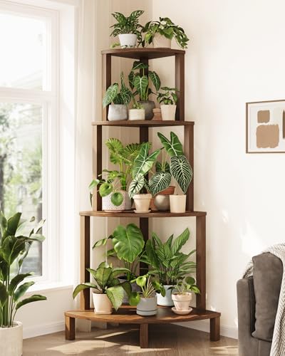 Bamworld Corner Plant Shelf 4-Tier Plant Stand Indoor Wood Plant Rack 66 Inch Tall Shelves Garden Decor for Living Room Balcony - color: Brown