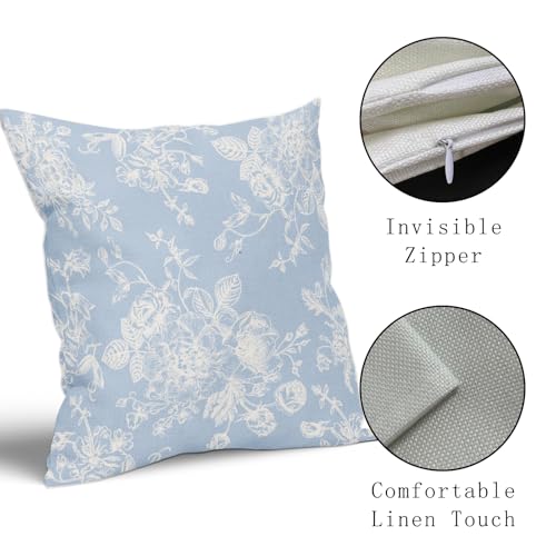 Kawani Vintage Floral Pillow Covers 18x18 Inch Set of 2 Baby Blue Floral Outdoor Decorative Throw Pillows Chinoiserie Flower Pillowcases Rustic Farmhouse Cushion Covers for Couch Home Decor - color: Baby Blue Floral, size: 18" x 18" (Pack of 2)