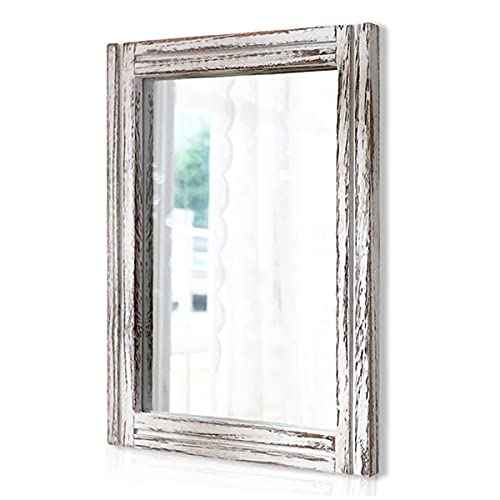 AAZZKANG Wall Mirror with Wood Framed Rustic Mirrors for Wall Rectangle Decorative for Bedroom Bathroom Living Room Entryway Farmhouse Hanging Small - color: A-rustic White, size: 16"L x 12"W