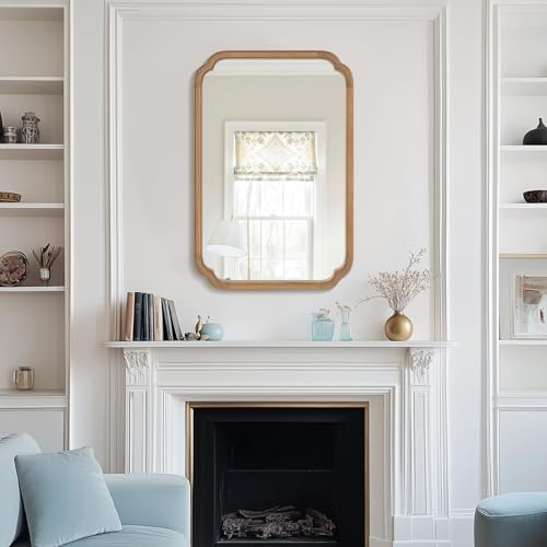 WallBeyond 24" x 36" Rounded Corner Arch Wall Mirror with Wood Frame for Entryway, Living Room or Bedroom Home Decor - Light Woodgrain [24" x 36" Honey-Colored] - color: Honey a, size: 36"L x 24"W