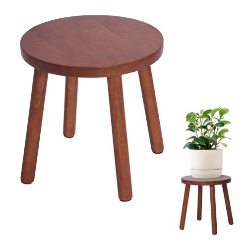 Wooden Stool Small Round, Solid Rubberwood Plant Stand Indoor, 11.8" Mini Wood Side Table for Living Room Bedroom Bathroom, Rustic Farmhouse Decorative Stool (Walnut Color) - color: Walnut