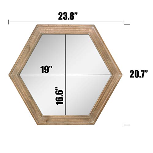 Stonebriar Decorative 24" Hexagon Hanging Wall Mirror with Natural Wood Frame and Attached Hanging Bracket, Rustic Farmhouse Decor for the Living Room, Bathroom, Bedroom, and Entryway Brown - color: Brown