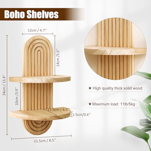 Artilady 2 Pack Shelf Wall Decor Boho Wood Floating Shelves Plant Holder 2-Tier Trinket Storage Rack Rainbow Hanging Room Decor for Home Bedroom Living Room Nursery Office - color: 2 Beige