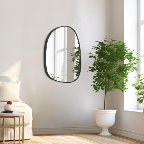 HLFMVWEBlack Irregular Wall Mirror 26''x18'' Asymmetrical Metal Framed Bathroom Modern Decor Mirror for Bedroom Living Room Entryway Vanity - color: Black-irregular 2(26"x18")