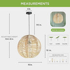 FOREVER BAMBOO Indonesian Hand-Woven Natural Rattan Pendant Light Fixture Circle Shape Woven Wicker Lampshade Chandelier Interior Decor, 15 in H x 15 in W - style: Bali Wave
