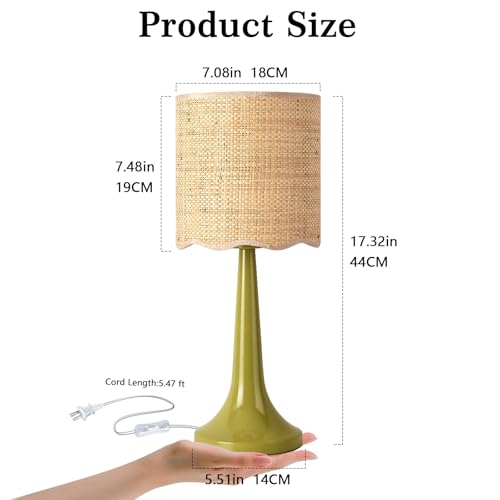 Green Rattan Small Table Lamp for Bedroom, Green Bedroom Lamps for Bedside Nightstand, Small Rattan Shade Table Shape Lamps for Small Spaces for Kitchen Counter, Home Office, Living Room, Kids Dorm - color: Green