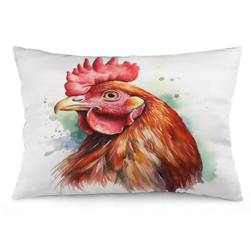 Watercolor Chicken Pillows Cover 16 "x24 Farm Chicken Rooster Rectangle Pillow Covers Double-Sided Printing Design with Invisible Zipper Decorative Pillows for Sofa Bedroom Home Decorative - color: Pattern-3, size: 24" x 16" (Pack of 1)
