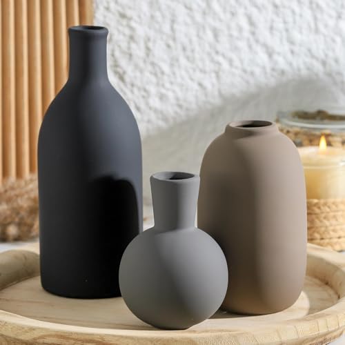 Ceramic Vase Set of 3, Rustic Farmhouse Vases Home Decor Pottery Pampas Vase Decoration Modern Neutral Flowers Vases for Room Decor, Entryway, Living Room, Table, Kitchen, Bedroom - Multicolor - color: 006-multicolor