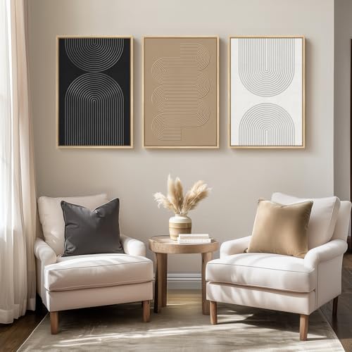 3D Textured Framed Boho Neutral Abstract Wall Art for Bedroom Decor, 3 Piece Modern Artwork for Walls, Black White Brown Minimalist Geometric Paintings for Living Room, Dining Room Wall Decor 16x24 In - color: Neutral --A, size: 16"w X 24"h X 3pcs