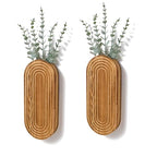 2 Pack Carved Wood Wall Planters with Fake Eucalyptus Stems for Wall Decor - Boho Wooden Wall Art for Living Room, Bedroom, Bathroom (Brown)