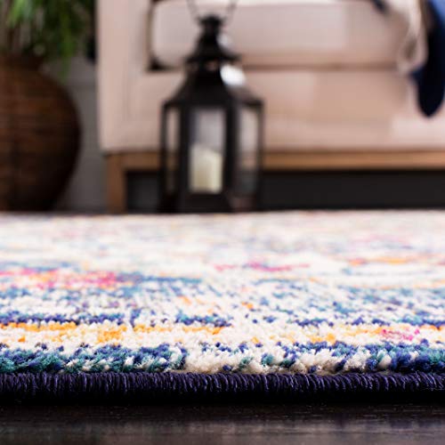 SAFAVIEH Madison Collection Area Rug - 3' Square, Ivory & Orange, Boho Chic Medallion Distressed Design, Non-Shedding & Easy Care, Ideal for High Traffic Areas in Living Room, Bedroom (MAD447A) - color: Ivory/Orange, size: 3' x 3' (Square)