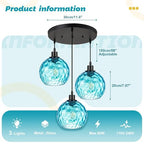 3-Light Kitchen Island Pendant Light with Blue Glass Shades, Adjustable Black Hanging Ceiling Lamp, Mid Century Modern Chandelier for Dining Room, Breakfast Bar, Farmhouse - color: Blue, 3-Light